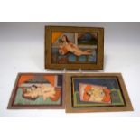 INDIAN SCHOOL (Early 20th century) UNFRAMED SET OF THREE EROTIC GOUACHE ON CARD, depicting figures