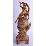 A GOOD 19TH CENTURY FRENCH ORMOLU AND MARBLE MANTEL CLOCK formed as a classical nude maiden upon a