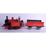 A GOOD VINTAGE SCRATCH BUILT STEAM LOCOMOTIVE with tender. Train 40 cm x 24 cm, tender 30 cm x 16 c