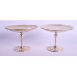 A PAIR OF TIFFANY & CO SILVER COMPORTS. 15 oz. 9 cm x 13 cm.