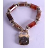 A LOVELY ANTIQUE GOLD AND HARDSTONE BRACELET possibly Scottish. 41.1 grams. 16 cm long.