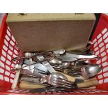 A QUANTITY OF SILVER PLATED FLATWARE, two cased. (qty)
