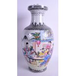 A LARGE CHINESE REPUBLICAN PERIOD FAMILLE ROSE VASE painted with figures and extensive calligraphy.