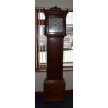 A MAHOGANY LONG CASE CLOCK BY BENJAMIN FIELD OF TUNBRIDGE WELLS, formed with a painted dial. 202 cm