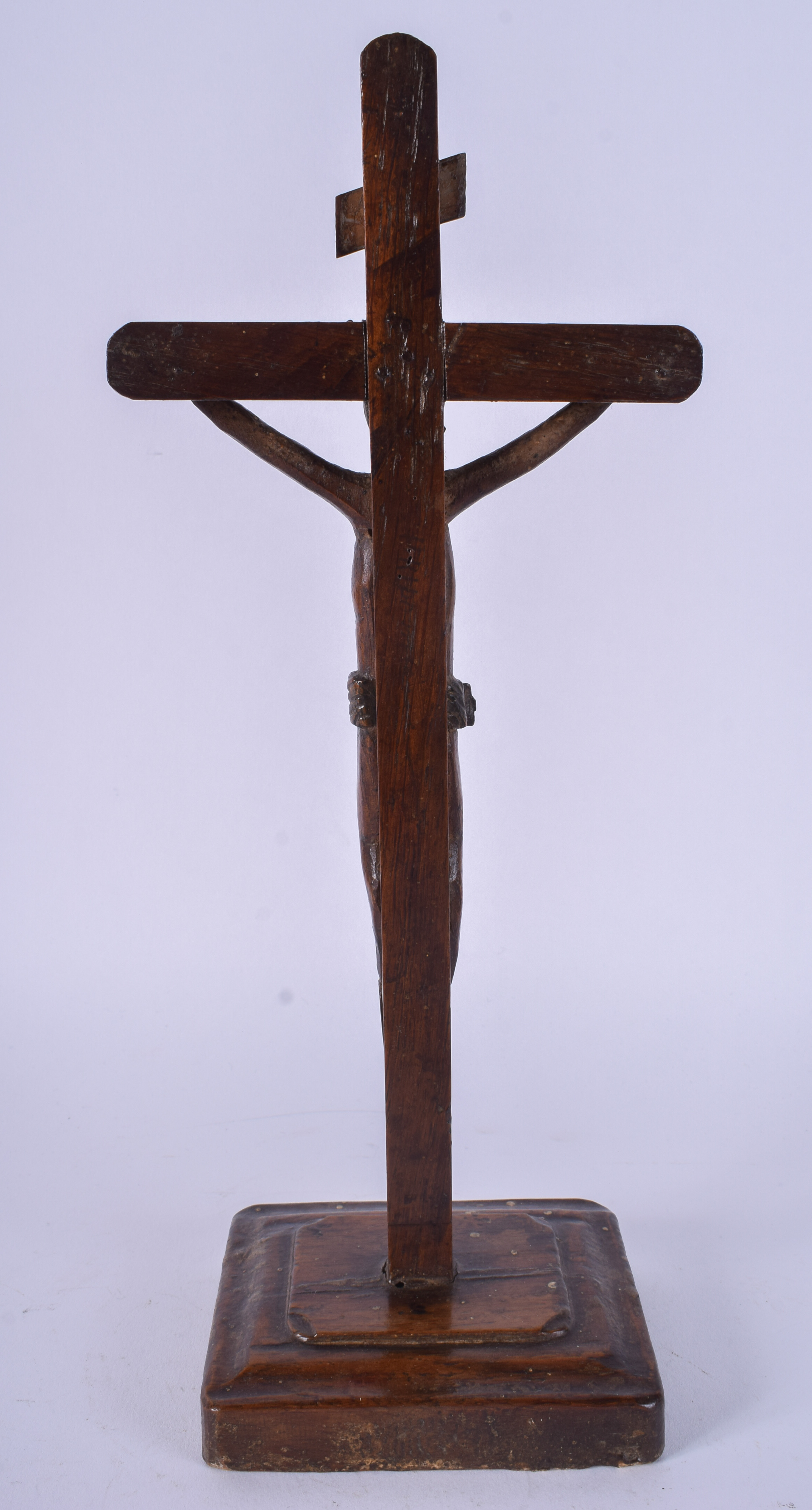 AN 18TH CENTURY CONTINENTAL FRUITWOOD FOLK ART CRUCIFIX. 30 cm x 11 cm. - Image 2 of 2