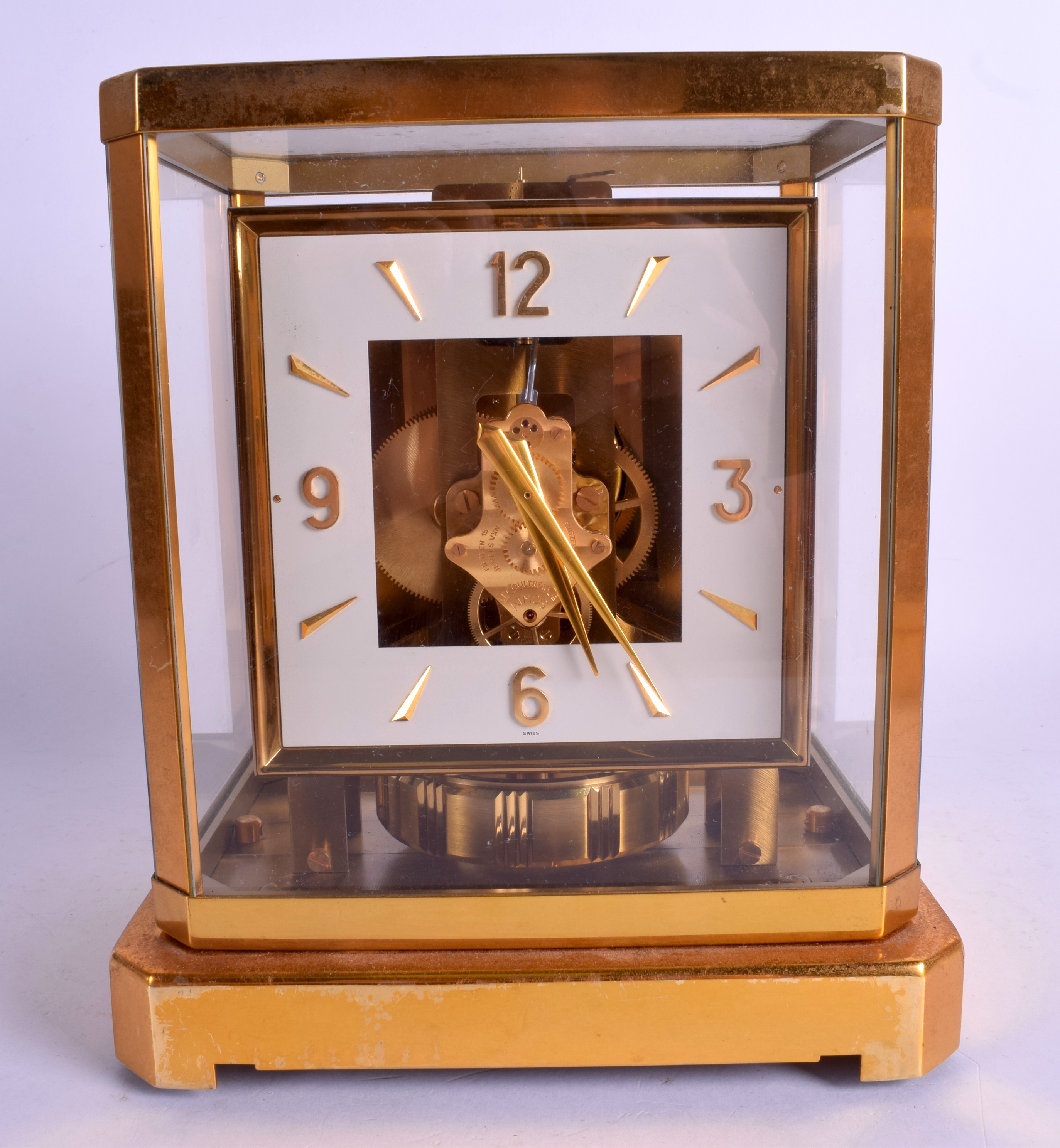 A JAEGER LE COULTER BRASS ATMOS CLOCK No. 122502. 24 cm x 19 cm.