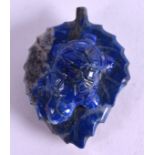 A CHINESE CARVED LAPIS LAZULI TORTOISE LEAF BROOCH. 4 cm x 3.25 cm.