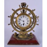 A RARE 19TH CENTURY FRENCH INDUSTRIAL SHIPS WHEEL BRONZE CLOCK with twin dials, silvered compass an