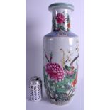 A LARGE 19TH CENTURY CHINESE FAMILLE ROSE PORCELAIN ROULEAU VASE Guangxu, painted with foliage. 45