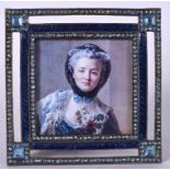 A FRENCH PHOTOGRAPH FRAME, containing the image of a female. 11 cm x 11 cm.