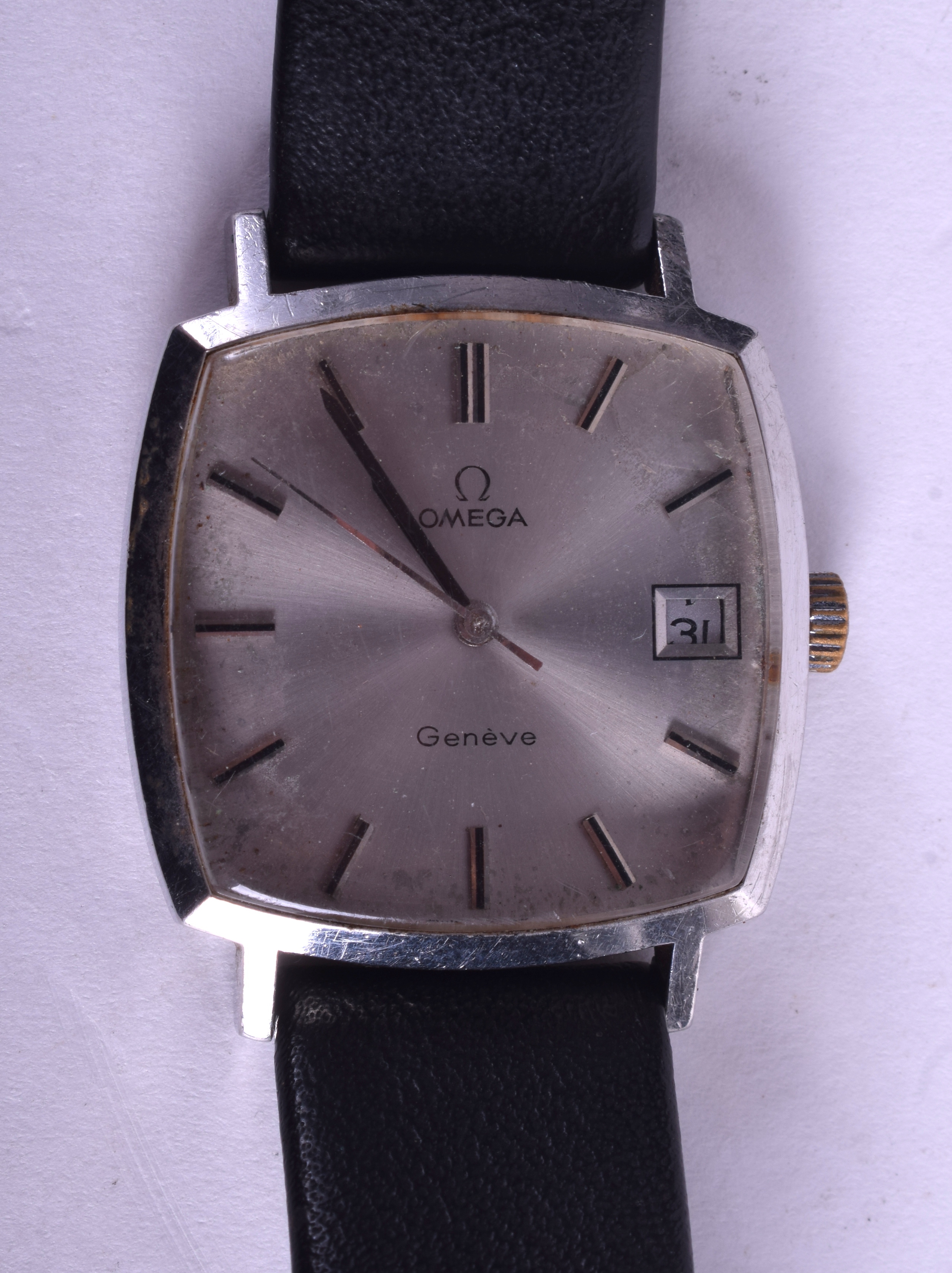 A1 1970S OMEGA STAINLESS STEEL WRISTWATCH. 3 cm square.