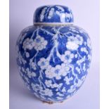 A 19TH CENTURY CHINESE BLUE AND WHITE GINGER JAR AND COVER Qing. 27 cm x 29 cm.