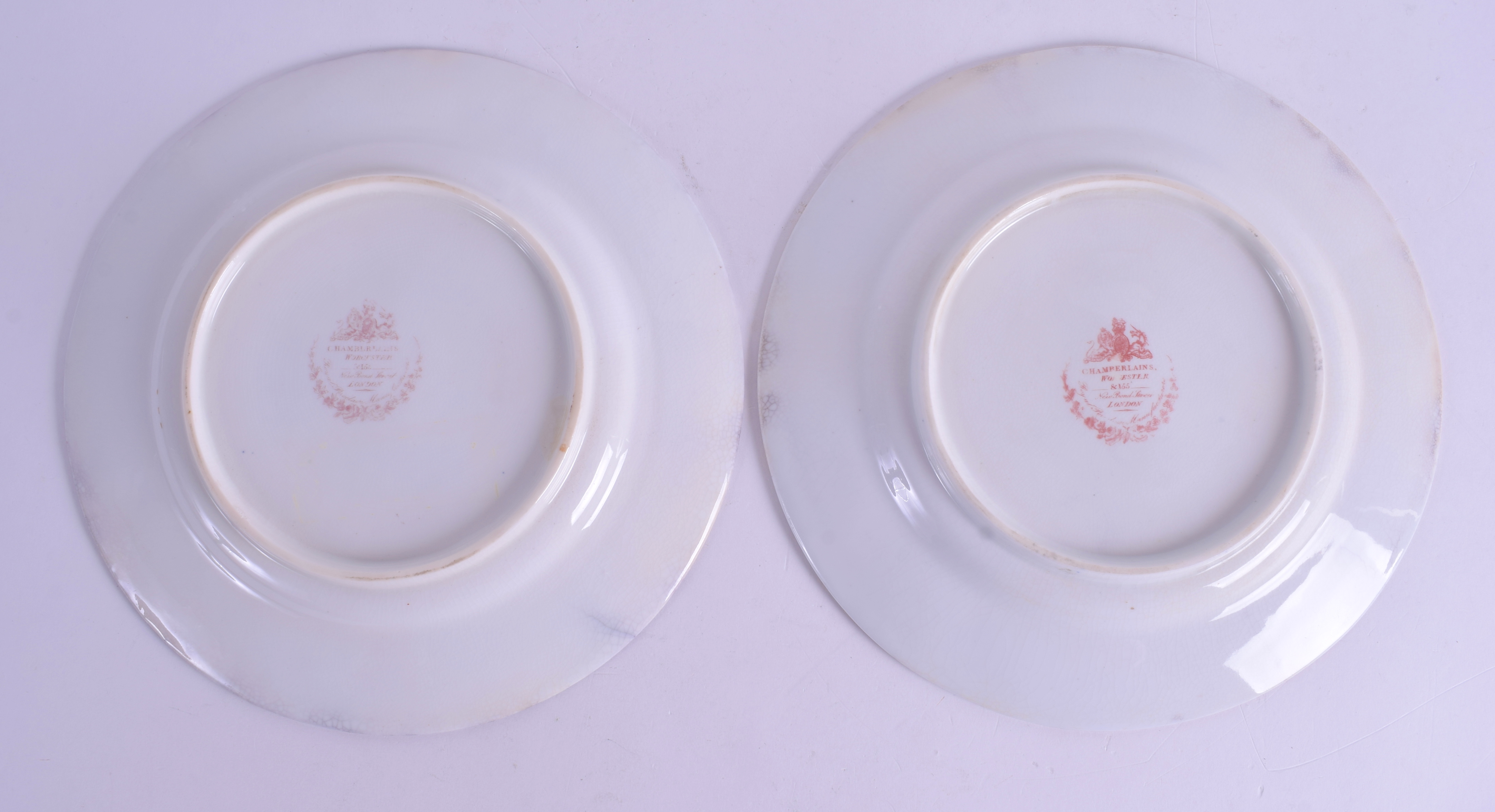 A PAIR OF MID 19TH CENTURY CHAMBERLAINS WORCESTER PLATES painted with the crest of the Skinner Fami - Image 2 of 2