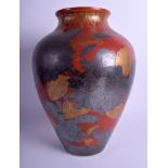 A LARGE 19TH CENTURY JAPANESE MEIJI PERIOD LACQUERED PORCELAIN VASE decorated with fruiting vines a