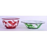 TWO EARLY 20TH CENTURY CHINESE PEKING GLASS BOWLS Qing. 13 cm & 9 cm wide. (2)