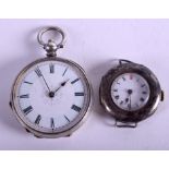 TWO ANTIQUE SILVER WATCHES. 3.5 cm & 3 cm wide. (2)