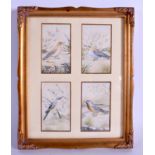 A SET OF FOUR 19TH CENTURY INDIAN PERSIAN PAINTED IVORY MINIATURES depicting birds within landscape