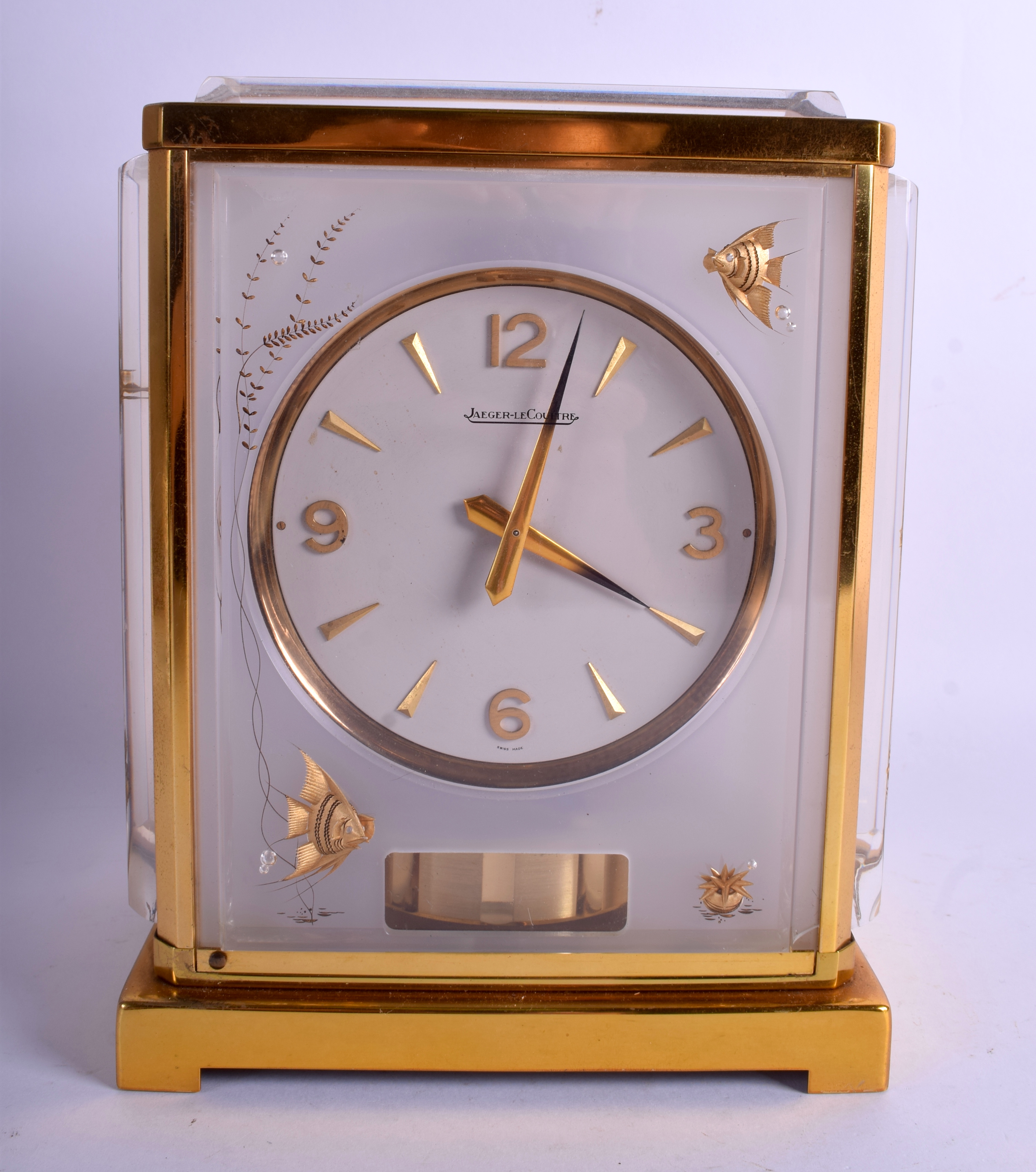 A RARE JAEGER LECOULTRE ATMOS AQUARIUM MARINA BRASS AND PERSPEX ATMOS CLOCK with original box. 23 c - Image 2 of 12