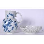 AN 18TH CENTURY WORCESTER WHITE GLAZED TWI NHANDLED PORCELAIN BASKET, together with a Worcester “Du