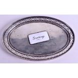 AN EDWARDIAN SILVER AND ENAMEL 'GREETINGS' DISH. London 1909. 5.4 oz. 17 cm wide.