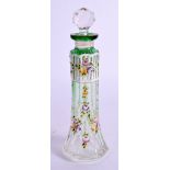 A LATE VICTORIAN ENAMELLED GLASS SCENT BOTTLE AND STOPPER painted with foliage and vines. 16 cm hig
