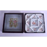 A 1950S CHINESE PORCELAIN FAMILLE ROSE HORDERVRES SET within a hardwood case. 27 cm square.