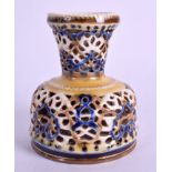 AN UNUSUAL ANTIQUE HUNGARIAN ZSOLNAY PECS RETICULATED VASE. 8 cm high.