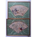 A GOOD PAIR OF 18TH CENTURY JAPANESE EDO PERIOD WATERCOLOUR FAN PANELS painted with calligraphy and