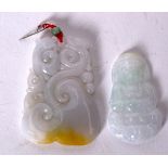 TWO CHINESE JADEITE PENDANTS, one formed as a lingzhi fungus. Largest 5.75 cm.