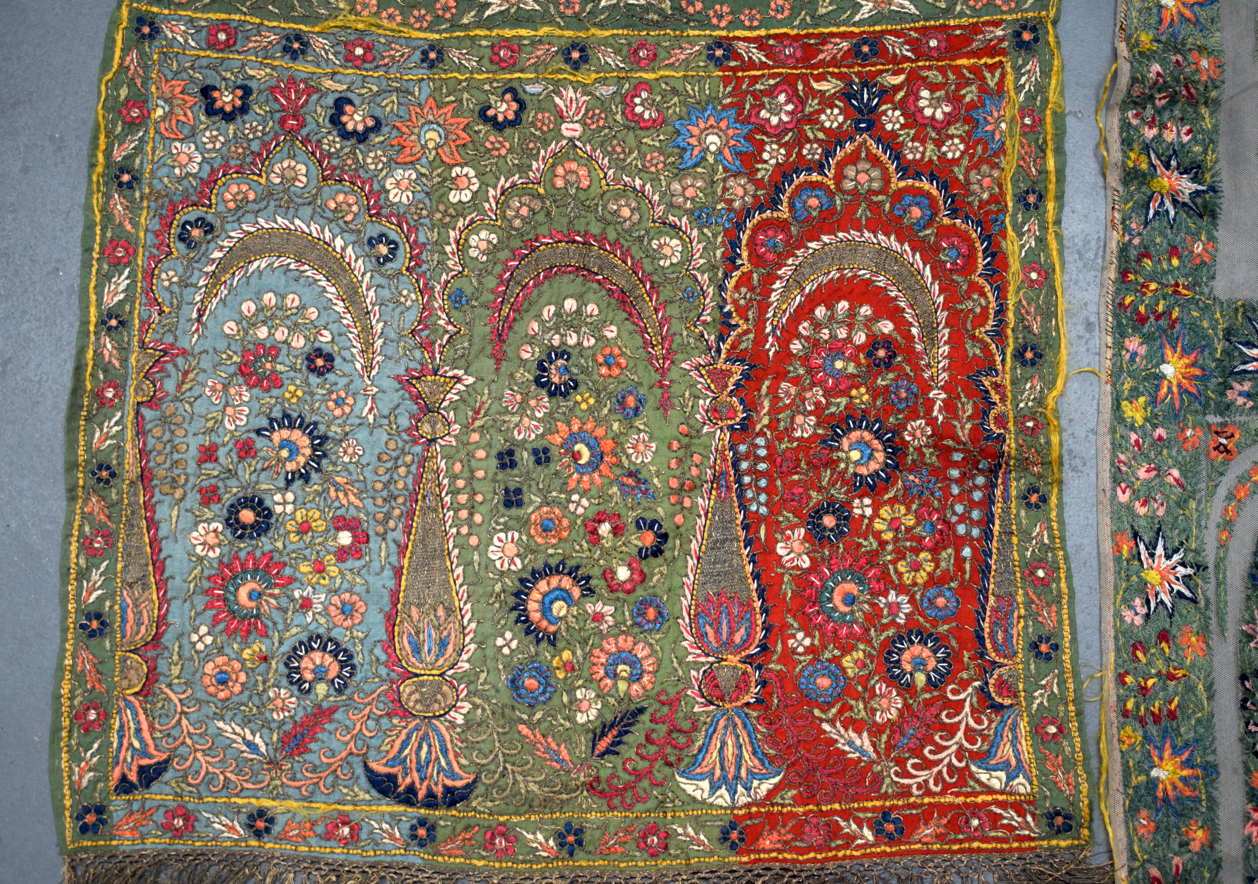 TWO 19TH CENTURY KASHMIRI SILK EMBROIDERED SHAWLS decorated with foliage. (2) - Image 2 of 8