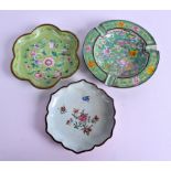 THREE 19TH CENTURY CHINESE CANTON ENAMEL DISHES. 13.5 cm wide. (3)