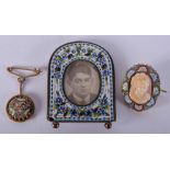 AN ANTIQUE MICRO MOSAIC CAMEO BROOCH together with a frame & another. (3)