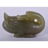 AN EARLY 20TH CENTURY CHINESE HARDSTONE DUCK. 4.75 cm x 2.5 cm.
