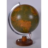 AN EARLY 20TH CENTURY GERMAN GLOBE, “Rath Globen”, with circular wooden stand. 51 cm x 37 cm.