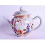 AN 18TH CENTURY CHINESE EXPORT FAMILLE ROSE TEAPOT AND COVER Qianlong. 18 cm wide.