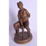 AN ANTIQUE TERRACOTTA POTTERY FIGURE OF A FEMALE After Pradier C1900. 33 cm high.
