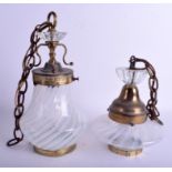 TWO VINTAGE VASELINE GLASS LIGHT FITTINGS. 30 cm & 20 cm long. (2)