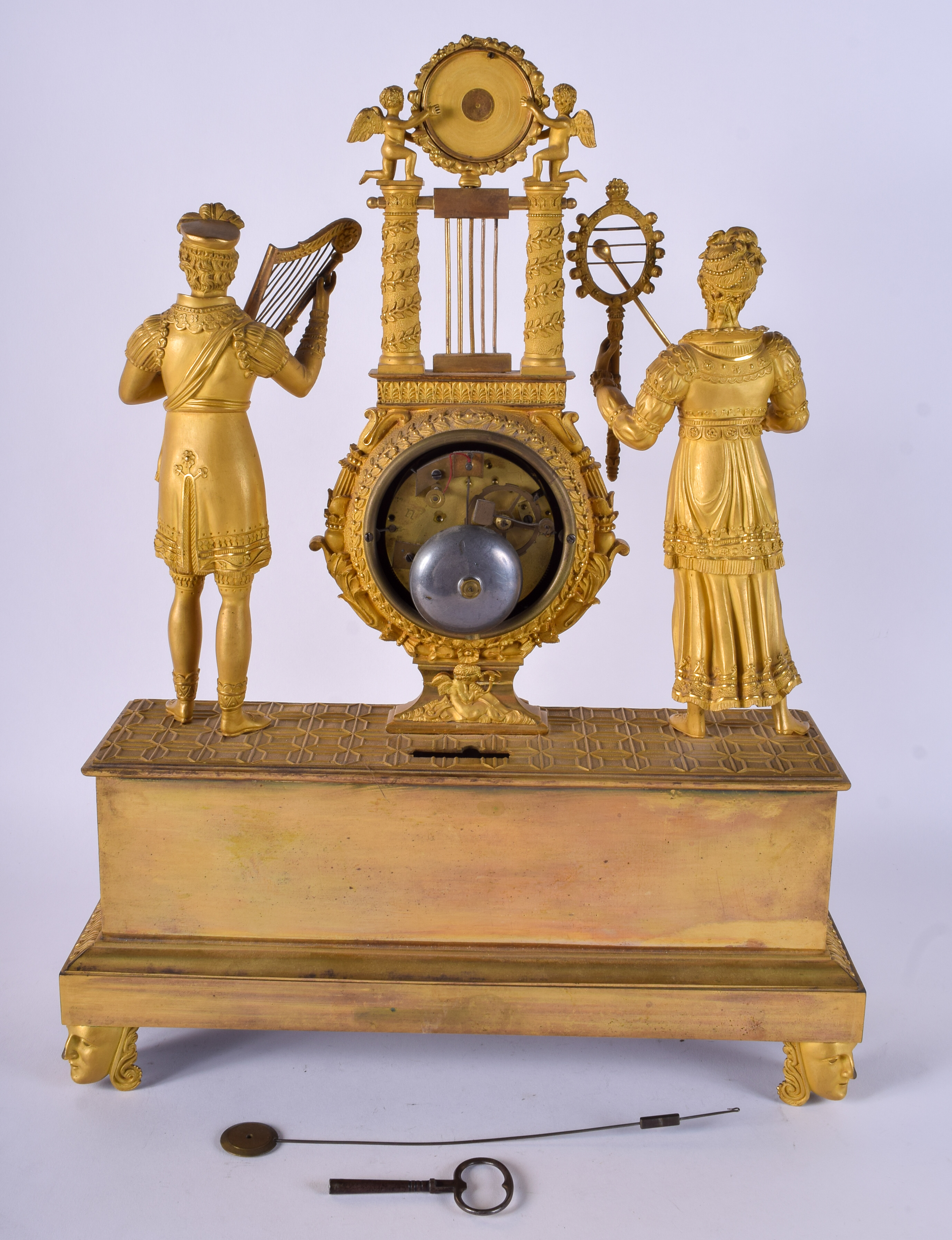 A RARE AND UNUSUAL EARLY 19TH CENTURY FRENCH ORMOLU EMPIRE PERIOD MANTEL CLOCK formed as a tribute - Image 2 of 2