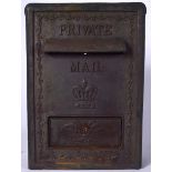 A VICTORIAN CAST IRON PRIVATE MAIL BOX, rectangular in form. 39 cm x 27.5 cm.