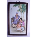 A RARE 1940S CHINESE PORCELAIN FRAMED BABY SHOWER PORCELAIN TILE C1944 Jia Shen, finely painted wit