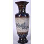 A VERY LARGE DOULTON LAMBETH STONEWARE VASE BY HANNAH BARLOW, scratch decorated with mountain deer