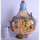 A LARGE EARLY ANTIQUE ITALIAN MAJOLICA FAIENCE PILGRIM VASE possibly Urbino, painted with classical