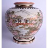 A 19TH CENTURY JAPANESE MEIJI PERIOD SATSUMA JAR painted with geisha within landscapes. 23 cm x 18