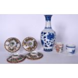 TWO 18TH CENTURY CHINESE PORCELAIN COFFEE CUPS, together with a vase and four covers. (7)