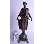A 19TH CENTURY ITALIAN GRAND TOUR BRONZE FIGURE OF A FEMALE of fine quality and unusually inlaid wi