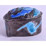 AN EARLY 20TH CENTURY CHINESE SILVER AND ENAMEL BOX AND COVER decorated a bat. 32.5 grams. 3.25 cm
