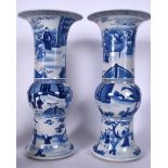 A LARGE PAIR OF CHINESE BLUE AND WHITE KANGXI STYLE PORCELAIN YEN YEN VASE, decorated with figures