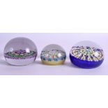 A SCOTTISH PAUL DYSART GLASS PAPERWEIGHT together with two others. Largest 7.5 cm wide. (3)