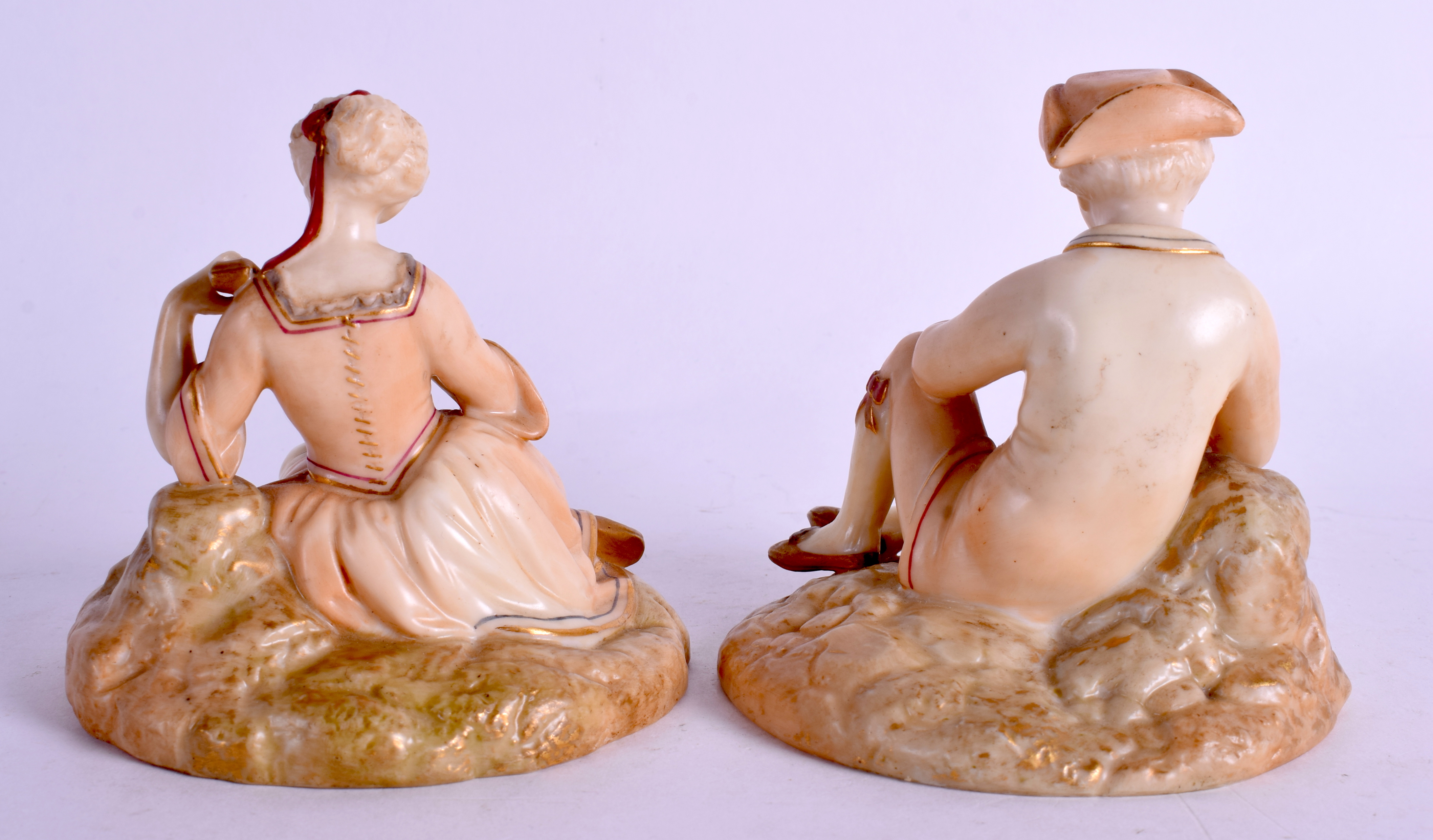 A PAIR OF ANTIQUE ROYAL WORCESTER BLUSH IVORY FIGURES Shape 547, C1899. 11 cm high. - Image 2 of 3