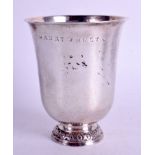 AN 18TH CENTURY CONTINENTAL SILVER BEAKER inscribed Hanry Huet. 4.9 oz. 10.5 cm x 9.5 cm.